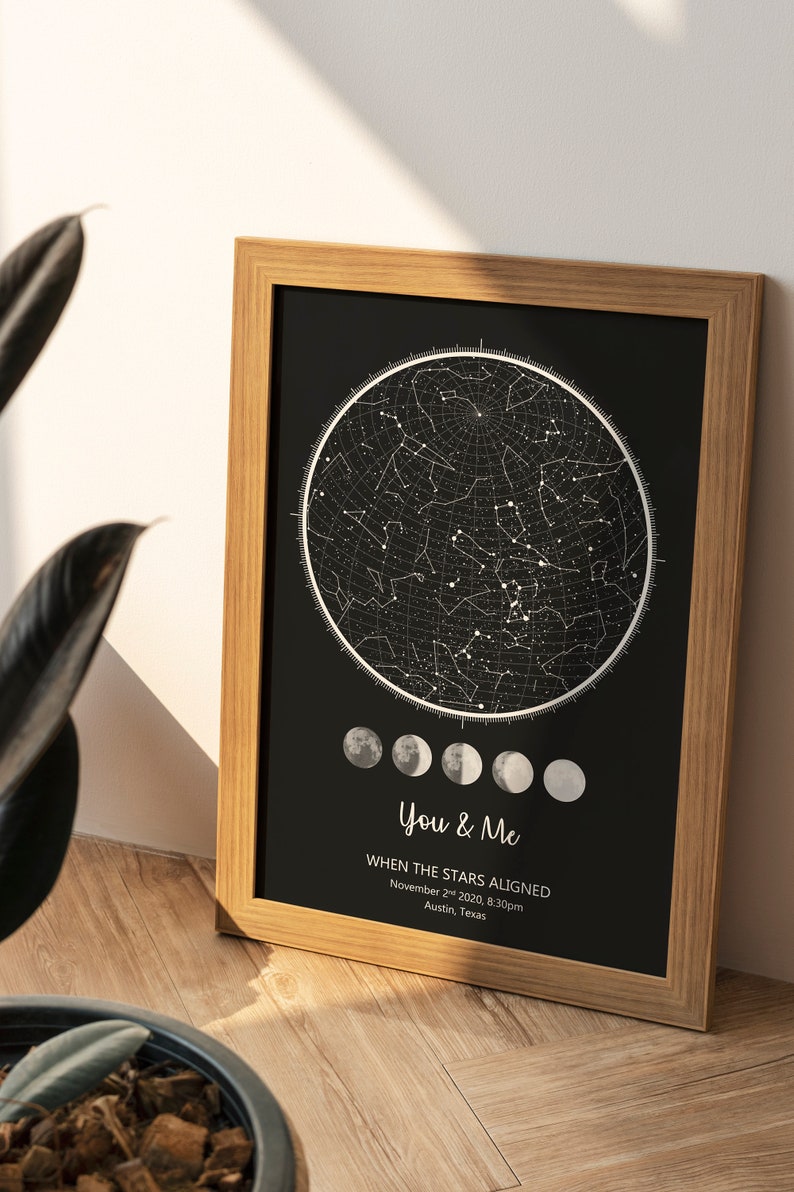 The day YOU WERE BORN Custom Star Map, Constellation Chart, Map of the Night Sky, Star Chart print, Personalized Star Map,21st birthday gift C - Classic Black