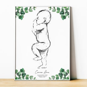 DAS GEBURTSPOSTER im Maßstab 1:1, Baby Skizze, NeugeborenenPoster, Baby Geburt Wandkunst, Personalisiertes Baby Poster, Baby Line Art
