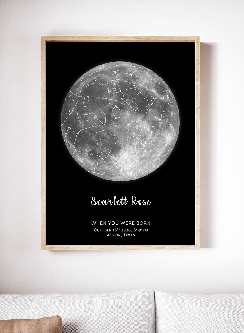 Star Map and Moon Phase Print, Custom Star Map, Personalized Moon Phase ...