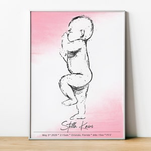 EL PÓSTER DE NACIMIENTO en escala 1:1, Boceto de bebé, Impresión personalizada de recién nacidos, Arte mural de guardería de nacimiento de bebé, Póster de bebé personalizado, Arte de línea de bebé