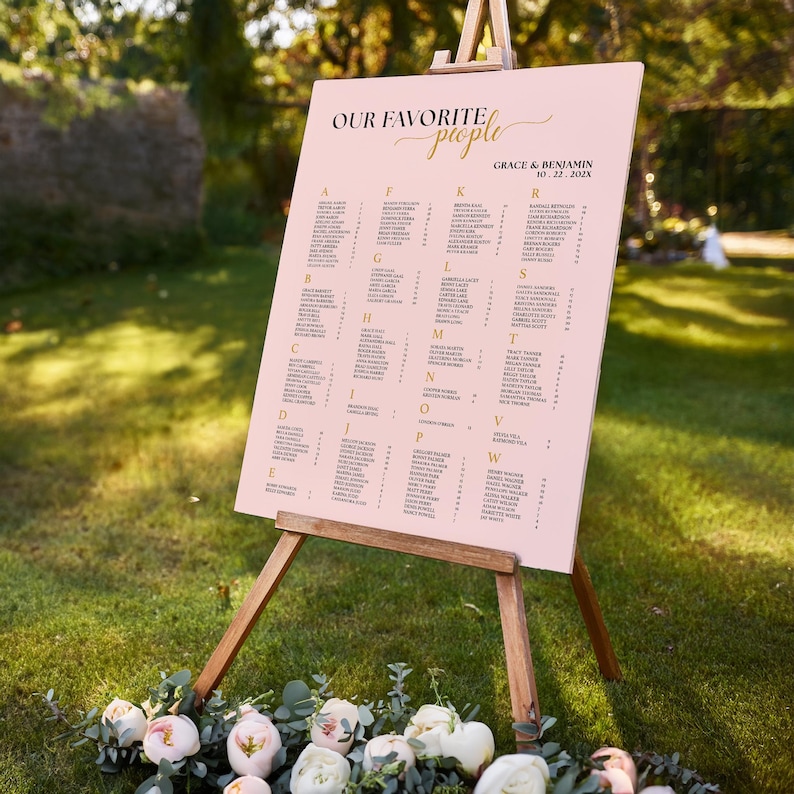 Colored Seating Sign Alphabetical Wedding Seating Chart A-Z, Our Favorite People Reception ...