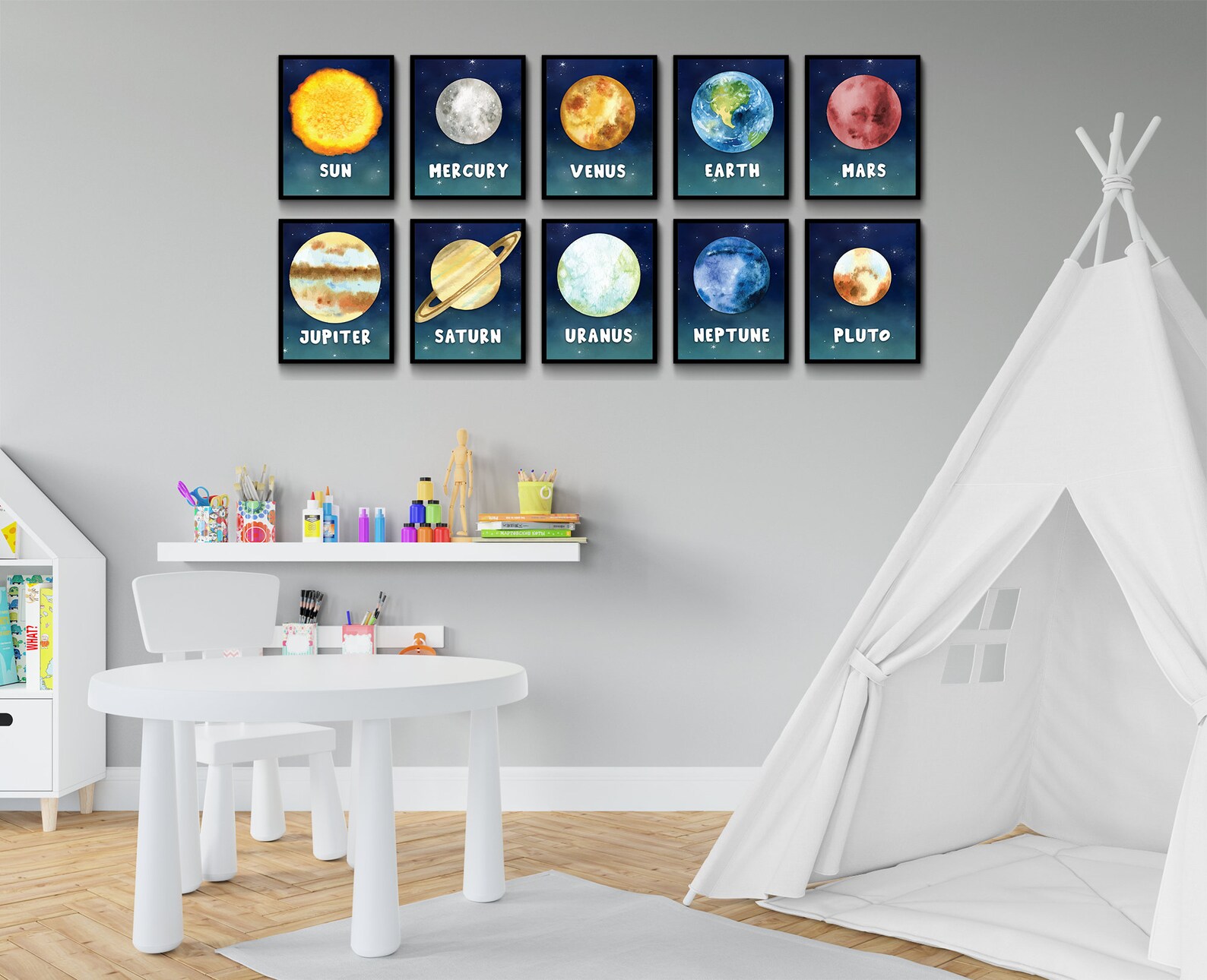 Watercolor SOLAR SYSTEM PLANETS Set of 10 Prints, Printable Wall Art ...