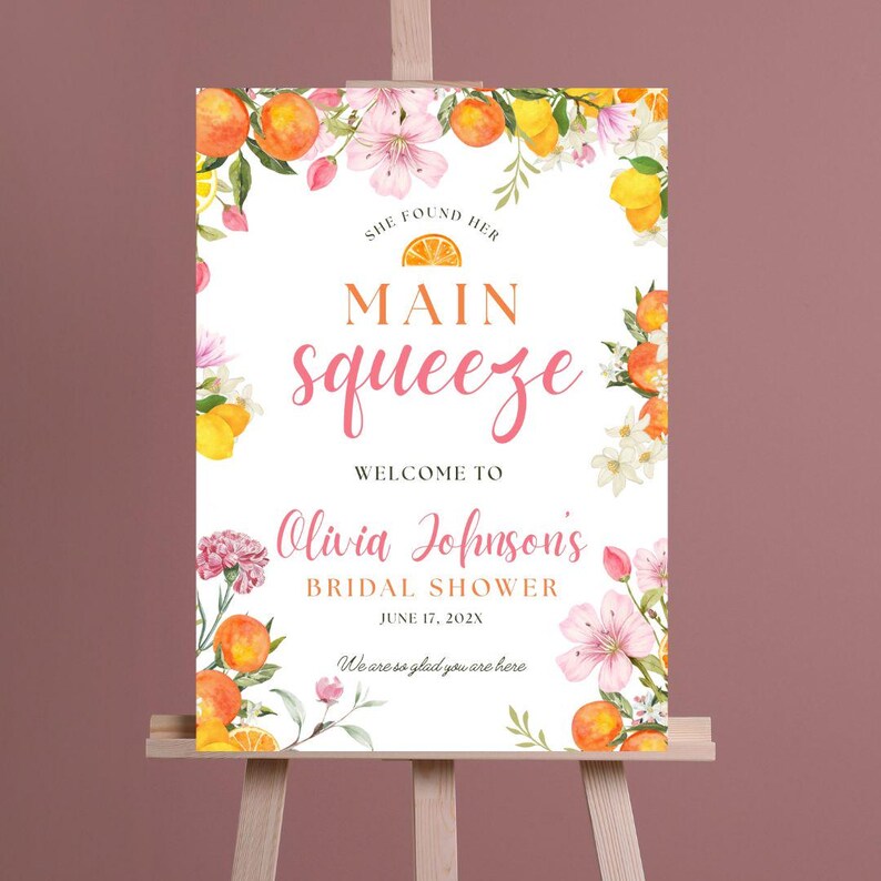 She Found Her Main Squeeze Bridal Shower Welcome Sign • Citrus Lemon ...