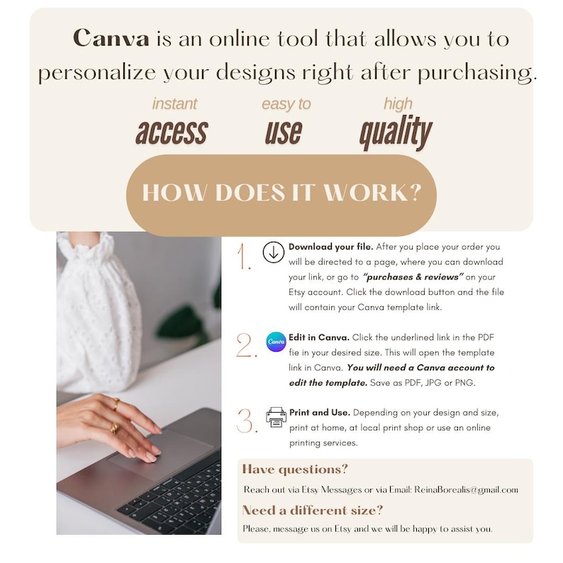 How does it work?:
1. Download your file.
2. Edit in Canva (free Canva account is required)
3. Print and Use.
Need a different size? Please, message us on Etsy and we will be happy to assist you.