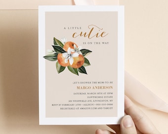 Citrus Baby Shower Invitation Template, Little Cutie Is On the Way, Summer Baby Shower Invite, Editable, Instant Download, Corjl #017-214BA