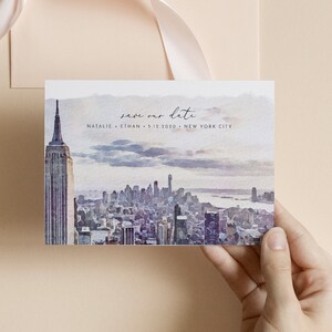 Plantilla para guardar la fecha de la ciudad de Nueva York, tarjeta de fecha de boda del horizonte de la ciudad de Nueva York, 100% editable, imprimible, descarga instantánea, Corjl #016-212SD