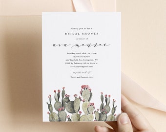 Cacti Bridal Shower Invitation Template, Dessert Cactus Couples Shower Invite, 100% Editable Text, Instant Download, DIY, Corjl #012-216BS