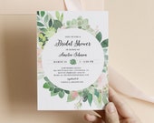 Bridal Shower Invitation, Succulent Greenery Blush Florals, DIY Printable Wedding Shower Invite, Editable Template, Corjl 001-201BS