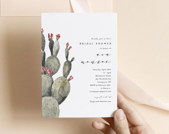 Cactus Bridal Shower Invitation Template, Dessert Cacti Couples Shower Invite, 100% Editable Text, Instant Download, DIY, Corjl #012-215BS