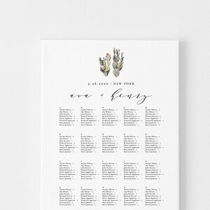 Kaktus Sitzplan Poster Vorlage, Alphabetisch / Tisch Nr. Bestellen, Bearbeitbar, SOFORTIGER DOWNLOAD, Minimalistischer Hochzeitssitzplan #012-206SC