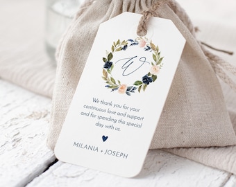 Wedding Favor Tag Template, Thank You Tag, Welcome Tag, Bridal Shower Favor, Editable Text, Blush & Navy, INSTANT DOWNLOAD, Corjl #002-203FT