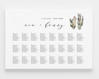 Cactus Seating Chart Poster Template, Alphabetic / Table No. Order, Editable, INSTANT DOWNLOAD, Minimalist Wedding Seating Plan #012-206SC