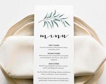 Greenery Wedding Menu Template, Printable Rustic Boho Dinner Menu, Bridal Shower Menu, Editable, INSTANT DOWNLOAD, Corjl, DIY #007-207WM