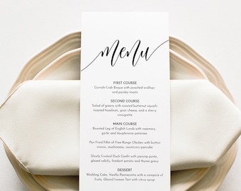 Modèle de menu de mariage rustique, menu du dîner minimaliste, menu de douche nuptiale moderne, 100 % modifiable, TÉLÉCHARGEMENT IMMÉDIAT, Corjl #010-208WM