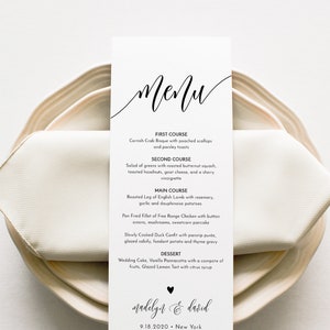 Rustic Wedding Menu Template, Minimalist Dinner Menu, Modern Bridal Shower Menu, 100% Editable, INSTANT DOWNLOAD, Corjl 010-208WM image 1