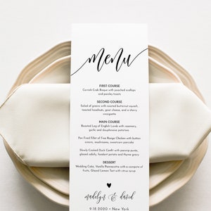 Rustikales Hochzeitsmenü, Minimalistisches Menü, Modernes Hochzeitsmenü, 100% Bearbeitbar, SOFORTIGER DOWNLOAD, Corjl #010-208WM
