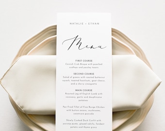 Modèle de menu de mariage minimaliste, menu du dîner imprimable, menu de douche nuptiale moderne, 100 % modifiable, TÉLÉCHARGEMENT IMMÉDIAT, Corjl #006-206WM