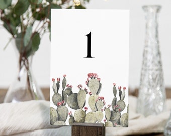 Cactus Table Number Card Template, Printable Modern Desert Wedding Table Seating, Editable Text, Instant Download, Corjl, 4x6 #012-207TC