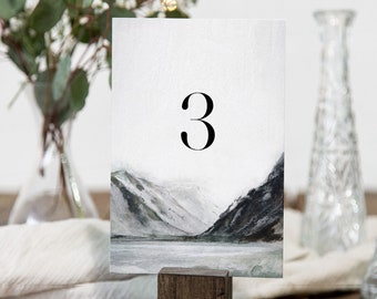 Mountain Table Number Card Template, Printable Laskeside Wedding Table Seating, 100% Editable Text, Instant Download, Corjl, 4x6 #019-210TC