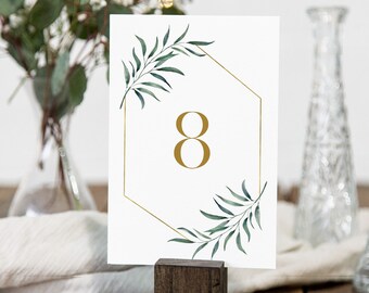 Greenery Table Number Card Template, Printable Tropical Wedding Table Seating, 100% Editable Text, Instant Download, Corjl, 4x6 #007-214TC