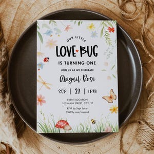 Love Bug Birthday Party Invitation, Cute Garden Birthday Invite ...