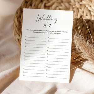 Wedding A-Z, Alphabet Game, Minimalist Bridal Shower Game, CANVA Editable Template, Printable, Instant Download, 5x7 #030BRG09