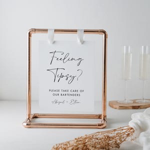 Feeling Tipsy Sign, Minimalist Wedding Tip Your Bartender Bar Sign, Editable in CANVA, Instant Download, 8x10 #030-73S