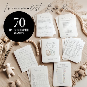 MEGA Baby Game Bundle, 70 Editable Games, Advice Card, Trivia, Puzzles, Minimalist Baby Shower, CANVA Templates, Instant Download #030BAGBDL
