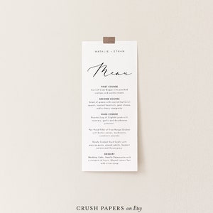 Minimalist Wedding Menu Template, Printable Dinner Menu, Modern Bridal Shower Menu, 100% Editable, INSTANT DOWNLOAD, Corjl 006-206WM image 2