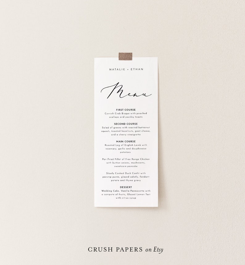 Minimalist Wedding Menu Template, Printable Dinner Menu, Modern Bridal Shower Menu, 100% Editable, INSTANT DOWNLOAD, Corjl 006-206WM image 2