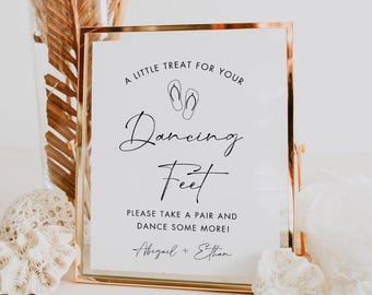 Wedding Flip Flop Sign, Minimalist Wedding Dancing Feet Signage, Editable in CANVA, Instant Download, 8x10 #030-101S