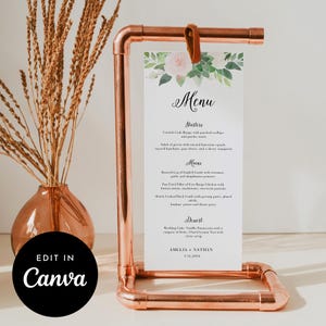 Wedding Menu Template, Succulent and Blush Florals, Printable Bridal Shower Dinner Menu, Editable in Canva, Instant Download 5x7 4x9 #001MU