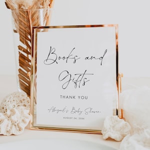 Enseigne livres et cadeaux, enseigne minimaliste pour baby shower, modèle CANVA, modifiable, imprimable, téléchargement immédiat #030-02S