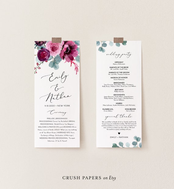 Garden Wedding Program Template Printable Diy Order Of Etsy