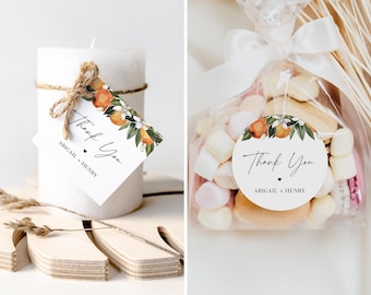 Citrus Favor Tag Template, Thank You Tag, Square or Round, Orange, Cutie, Wedding, Baby & Bridal Shower, Editable in CANVA #017SFT