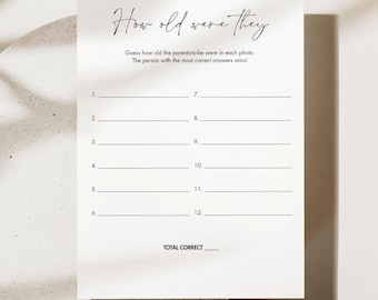 How Old Were They, Guess the Parents Age, Minimalist Baby Shower Game, Gender Neutral, CANVA Template, Printable, Instant Download #030BAG18