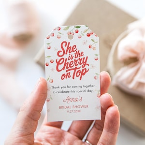 Cherry Favor Tag, She's the Cherry on Top Thank You Tag for Bridal / Baby Shower, Birthday, CANVA Template, Instant Download #028FT
