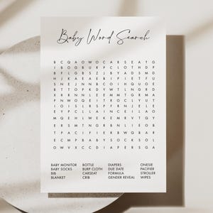Baby Shower Word Search, Word Finder, Minimalist Baby Shower Game with Answer Key, Gender Neutral, CANVA Template, Instant Download 030BAG41