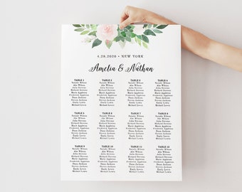 Seating Chart Template, Alphabetic and Table No. Order, Succulent Greenery, 100% Editable Text, Instant Download, Corjl, 4 Sizes #001-201SC