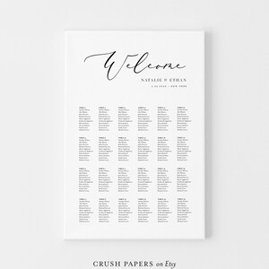Minimalistisches Sitzplan Poster, Alphabetisch oder Tisch-Nr., bearbeitbare Vorlage, Hochzeits- oder Brautparty, Sofort-Download, Corjl #006-207SC