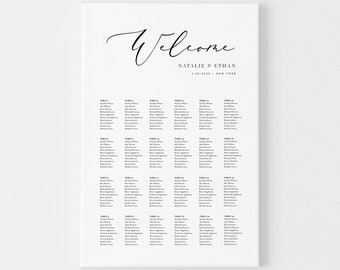 Minimalist Seating Chart Poster, Alphabetic or Table No., Editable Template, Wedding or Bridal Shower, Instant Download, Corjl #006-207SC