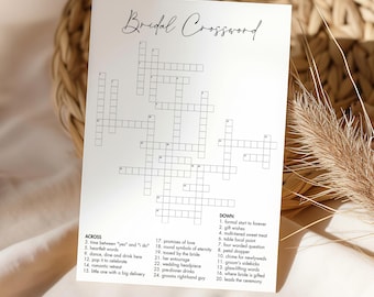 Bridal Shower Crossword Puzzle, Minimalist Bridal Shower Game with Answer Key, CANVA Template, Printable, Instant Download #030BRG40