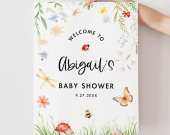 Love Bug Baby Shower Welcome Sign, Bug Baby Shower Poster, Ladybug, Butterfly, Editable Template, Instant Download, CANVA #024LSBA
