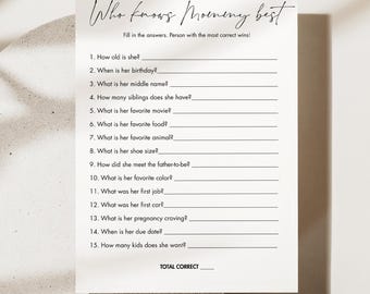 Who Knows Mommy Best, Minimalist Baby Shower Game, Gender Neutral,  Edit in CANVA Template, Printable, Instant Download #030BAG06