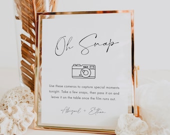 Letrero "Oh Snap", minimalista y moderno para cámara desechable para bodas, plantilla CANVA, descarga instantánea editable, 8x10 #030-60S