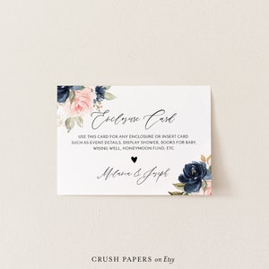 Beilagenkartenvorlage, Hochzeit Details, Brautparty-Einsatz, Details, Buchwunsch, Navy & Blush, INSTANT DOWNLOAD, Corjl #002-202EC