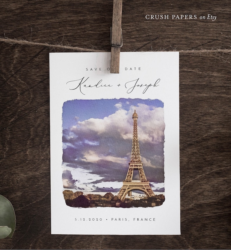 Paris Save The Date Template Printable Eiffel Tower Wedding Date Announcement Postcard Instant Download Corjl #016-214SD 100/% Editable