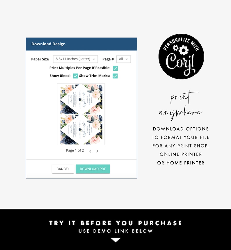 Printable Folded Program Navy /& Blush Wedding Ceremony Corjl #002-401WP Order of Service Wedding Program Template INSTANT DOWNLOAD
