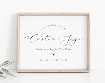 Minimalist Custom Sign Template, Create Any Sign for Wedding, Bridal Shower, Baby Shower, Printable, INSTANT DOWNLOAD, Corjl #006-209CS