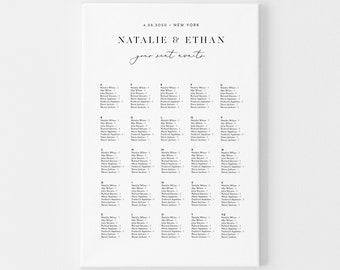 Seating Chart Poster Template, Alphabetic / Table No. Order, 100% Editable, INSTANT DOWNLOAD, Minimalist Wedding Seating Plan #006-205SC